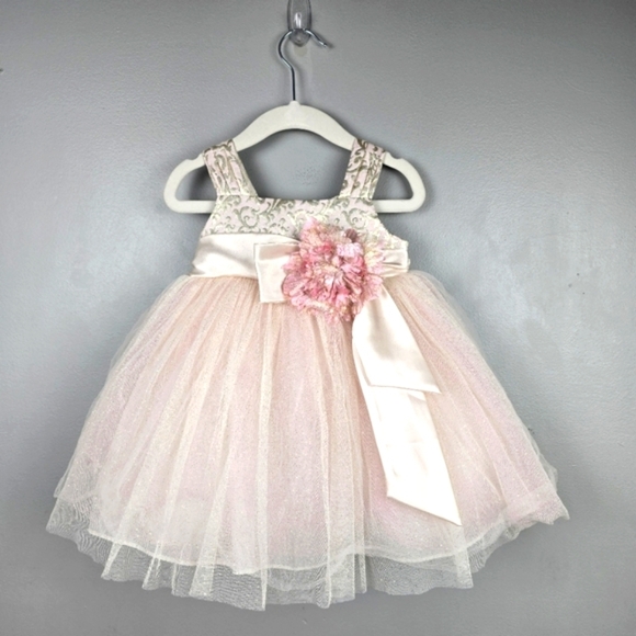 CHANTILLY PLACE Tool Flower Formal Dress Champagne Blush Baby Girl Sz 18 Months - Picture 1 of 12